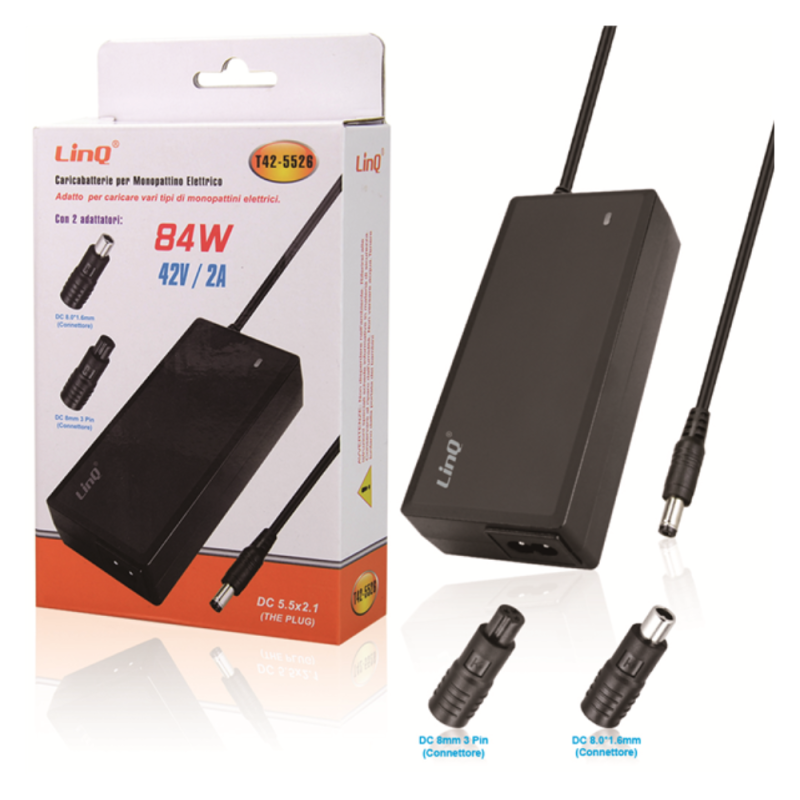 Chargeur Secteur Gyropode/Trottinettes/Vélo Électriques 84W / 42V / 2A - LinQ T42-5526 Chargeur Secteur Gyropode/Trottinettes/Vélo Électriques 84W / 42V / 2A - LinQ T42-5526