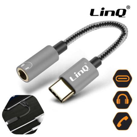 Câble Audio Type-C / Jack 3.5mm Femelle Nylon Tressé 15cm LinQ TPC353C