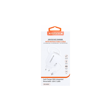 Chargeur Rapide 65W + Câble Rétractable USB-C XSSIVE XSS-AC80 - Blanc