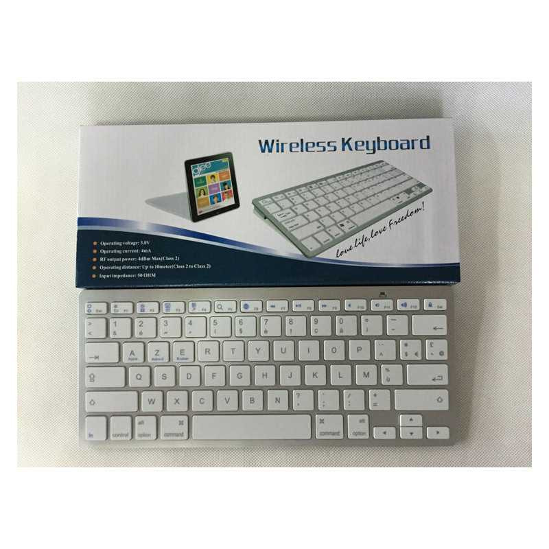 Clavier sans Fil Bluetooth Mac/Windows/Android Anglais QWERTY + Francais AZERTY - Argent Clavier sans Fil Bluetooth Mac/Windows/Android Anglais QWERTY + Francais AZERTY - Argent