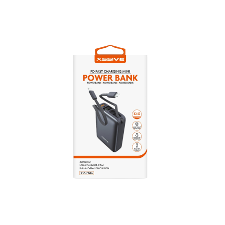 Power Bank 20000mAh XSSIVE XSS-PB46 - Câbles USB-C et Lightning intégr