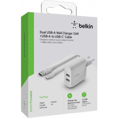 Kit Chargeur Type-C / USB BELKIN 2 Ports 24W - Audio Réf. A1
