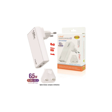 Chargeur Secteur USB-C + USB 65W avec Prise Anglaise Chargeur Rapide L