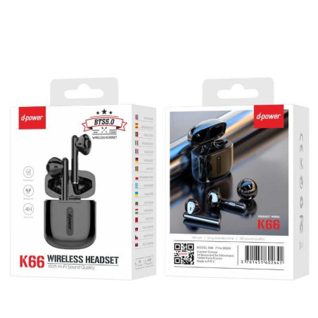 Écouteurs Bluetooth - D-power K66 - Noir - Audio Ref A1714 | Smarty Pa