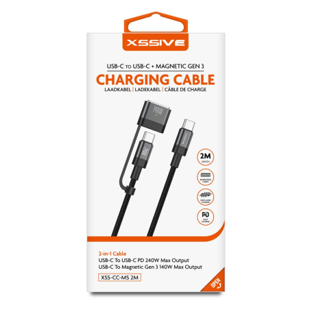 Câble de Charge 2-en-1 USB-C/USB-C et Magnétique Gen3 2m XSSIVE XSS-CC-MS 2m - Noir — Accessoire · Smarty Paris 18e