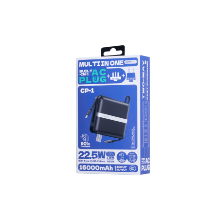 Power bank 15000mAh 3 en 1 REMAX CP-1 22.5W (UE/UK) - Noir - Alimentat