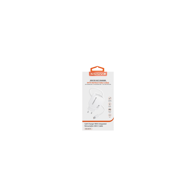 Chargeur Rapide avec câble USB-C rétractable 30W XSSIVE XSS-AC79 - Blanc