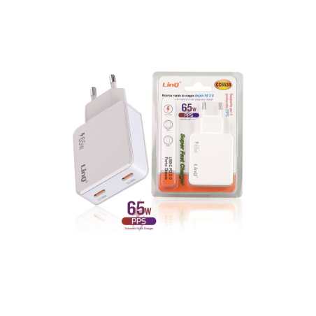 Chargeur Secteur Double USB-C 65W Chargeur Rapide LinQ CC6534 - Alimen