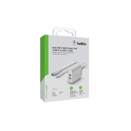 Adaptateur Secteur / Câble USB-C Vers USB-A 24W BELKIN - WCE001VF1MWH