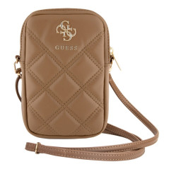 Pochette téléphone Guess Zip Quilted 4G Marron | Smarty