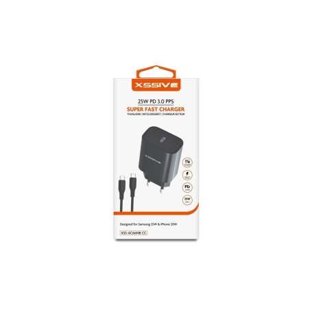 Chargeur Rapide USB-C 25W + Câble USB-C/USB-C XSSIVE XSS-AC66NB CC - A