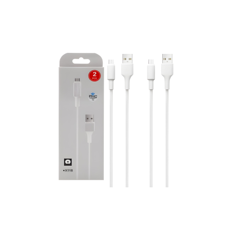 Câble X118 USB / Micro USB 1M - 2.4A - 2pcs - Blanc - Protections Ref