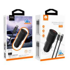 Chargeur Allume-Cigare 18W USB + 20W USB-C avec Câble Lightning (WUW)