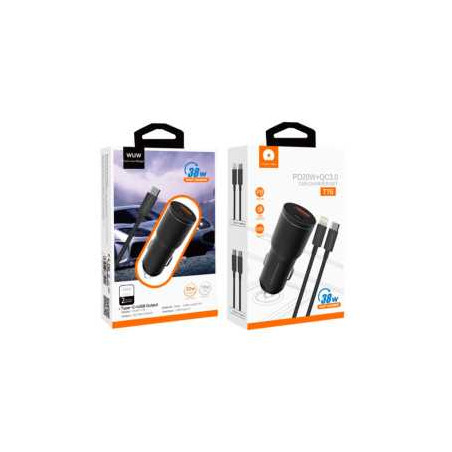 Chargeur Allume-Cigare 18W USB + 20W USB-C avec Câble Lightning (WUW)