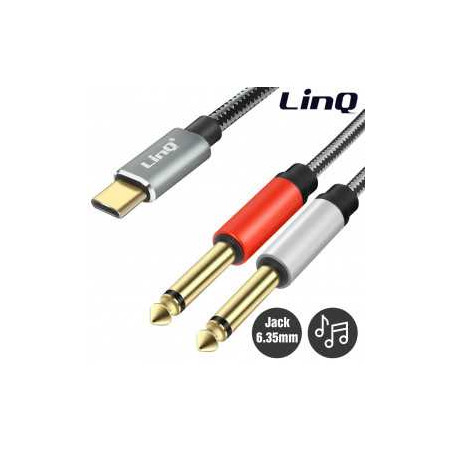Câble Audio Type-C Mâle / 2 Jack 6.35mm Mâles Nylon Tressé 1.5m LinQ K