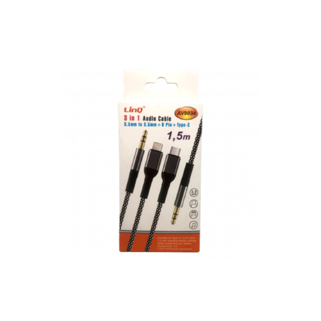 Câble Audio 3 en 1 Jack 3.5mm / Lightning Mâle / USB-C / Jack 3.5mm Ny