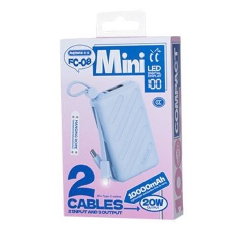 Power Bank 10000mAh PD 20W avec Double Câble de Charge USB-C / Lightening REMAX FC-08 - Bleu — REMAX · Smarty Paris 18e
