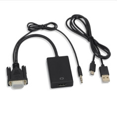 Adaptateur HDMI Vers VGA Qualité HD avec Cable Audio + Cable d'Alimentation USB - 25cm - Noir — ECO · Smarty Paris 18e