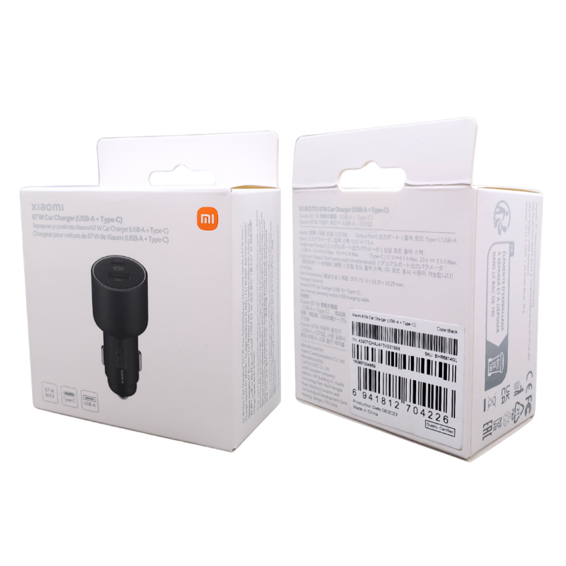 Chargeur allume-cigare USB-A + Type-C Xiaomi 67W BHR6814GL Chargeur allume-cigare USB-A + Type-C Xiaomi 67W BHR6814GL