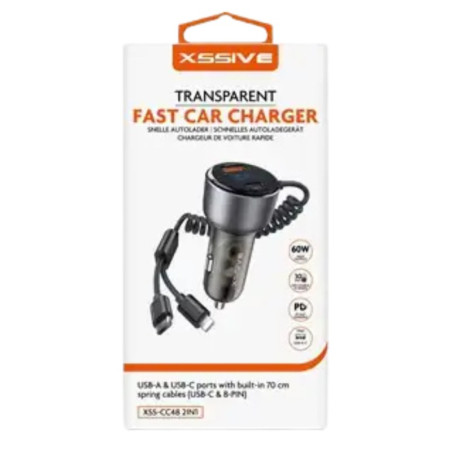 Chargeur voiture XSSIVE XSS-CC48 2IN1 – 60W USB-C/Lightning 0,7 m