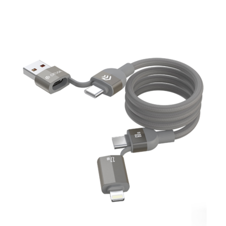 Câble magnétique tissé multifonction 4 en 1 Ultra 2 60W 1.2M Devia - Titane — Devia · Smarty Paris 18e