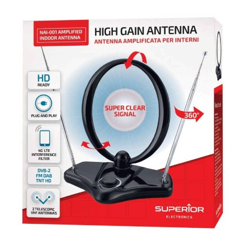 Antenne TV intérieure Superior SUPNAI001 – VHF/UHF/FM Antenne TV intérieure Superior SUPNAI001 – VHF/UHF/FM