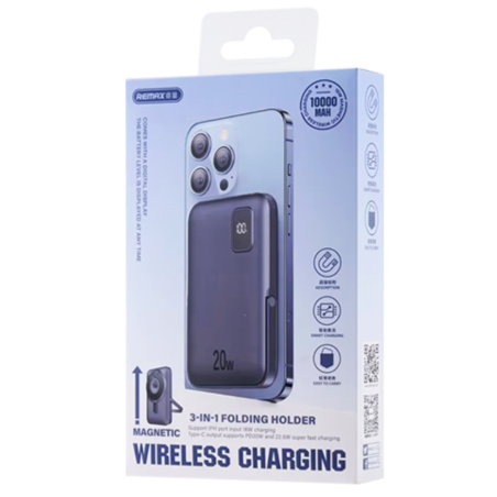 Power Bank 3-en-1 15W Wireless avec Support Pliable 10000mAh RPP-695 R