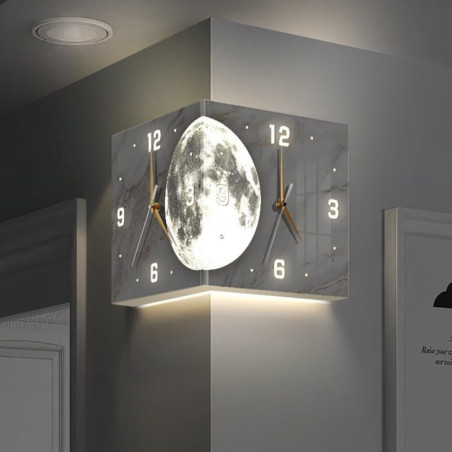 Horloge murale LED ECO Lune-A – 26 x 26 x 26 cm Doré
