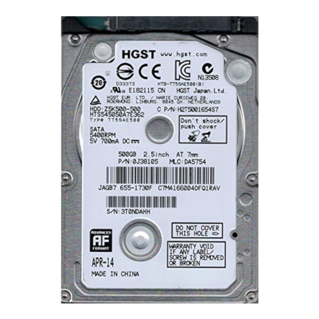 Disque Dur HGST HTS545050A7E362 - 2.5" - 500 Go - SATA - Occasion - Mé