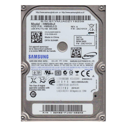 Disque Dur SAMSUNG HM500JI - 2.5" - 500 Go - SATA - Occasion - Mémoire