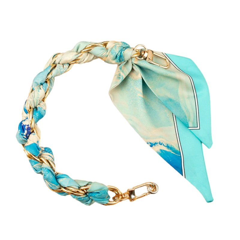 Collier de coque téléphone ECO – foulard en soie turquoise, fermoir doré, 32 cm