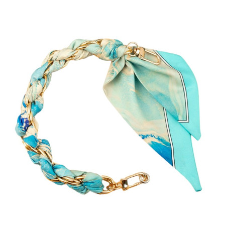 Collier de coque téléphone ECO – foulard en soie turquoise, fermoir doré, 32 cm