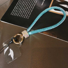 Blue rhinestone phone lanyard clear card