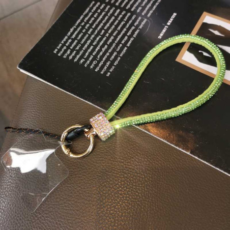 Phone lanyard ECO – rhinestones, clear card, green