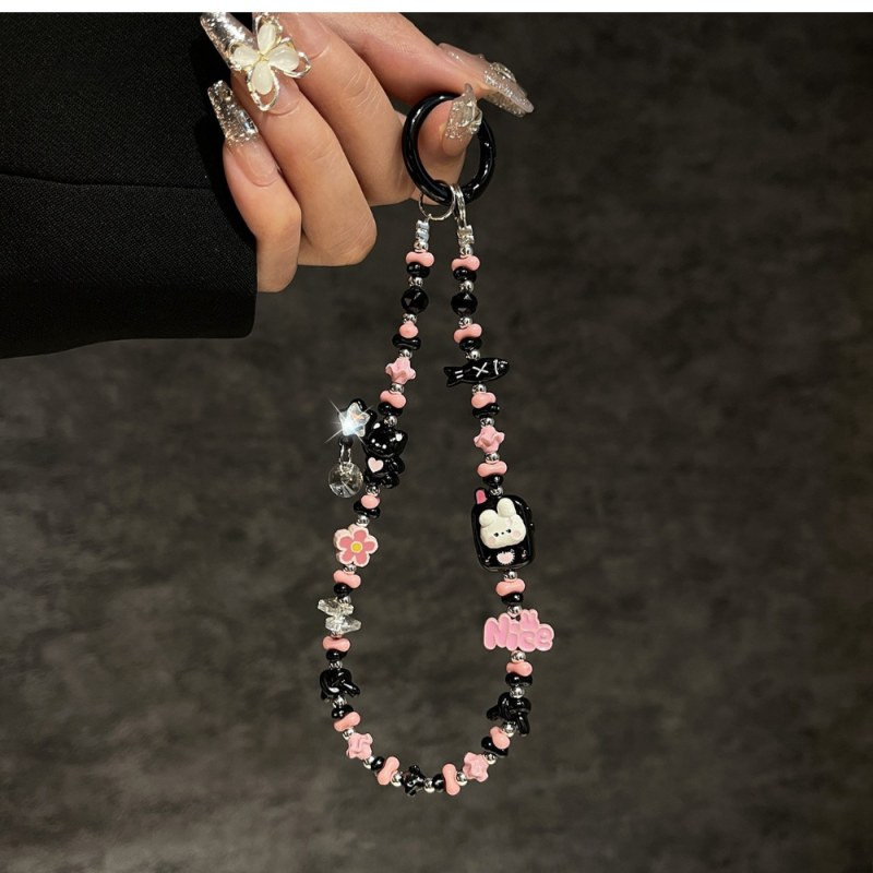 Phone Lanyard ECO – Black and pink, cute rabbit Phone Lanyard ECO – Black and pink, cute rabbit