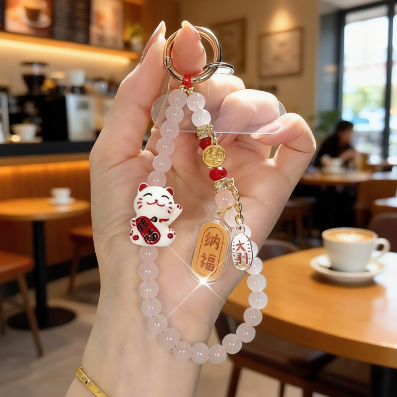 Phone Lanyard ECO Lucky Cat Maneki-neko – White