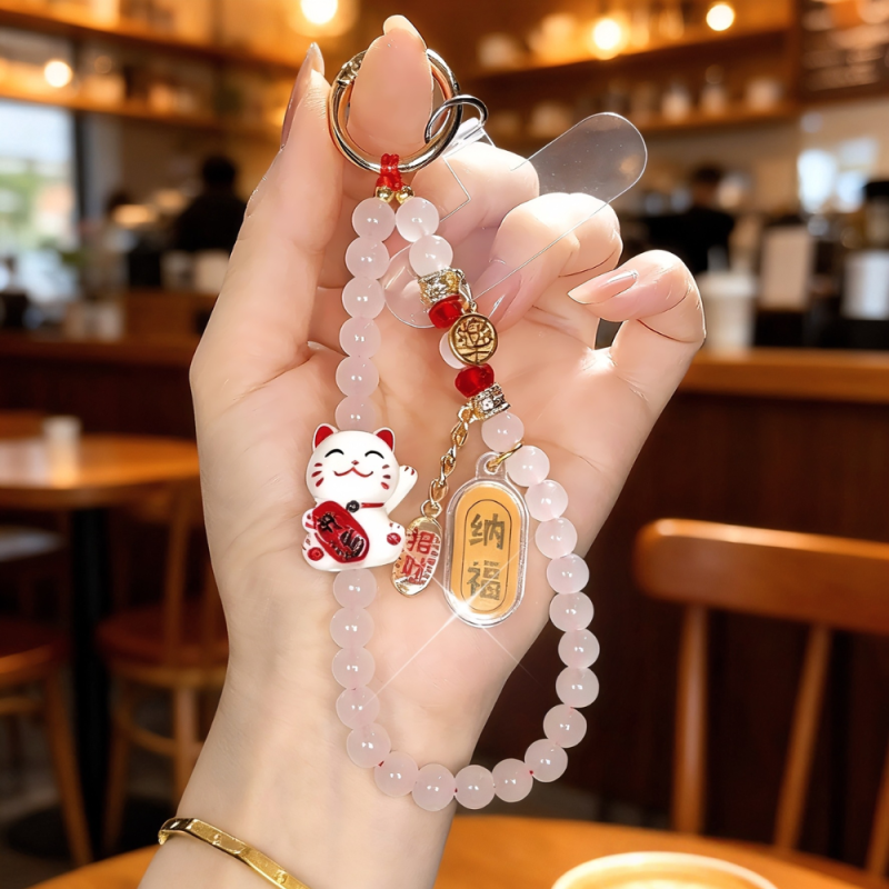 Phone Lanyard ECO Maneki-neko Fortune Cat – White