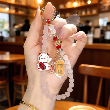 Phone Lanyard ECO Maneki-neko Fortune Cat – White