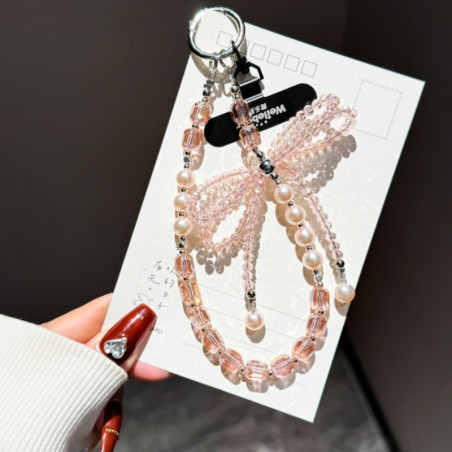 Lanière téléphone rose nœud perles | Smarty Paris