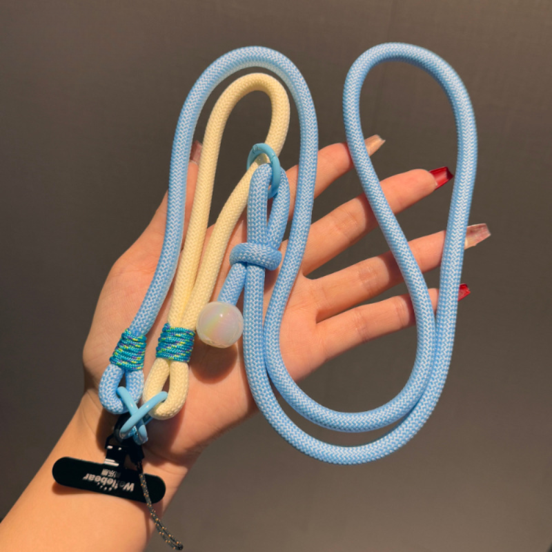 Phone Necklace ECO – Blue/Beige Braided Cord with Pearl, 115cm Phone Necklace ECO – Blue/Beige Braided Cord with Pearl, 115cm