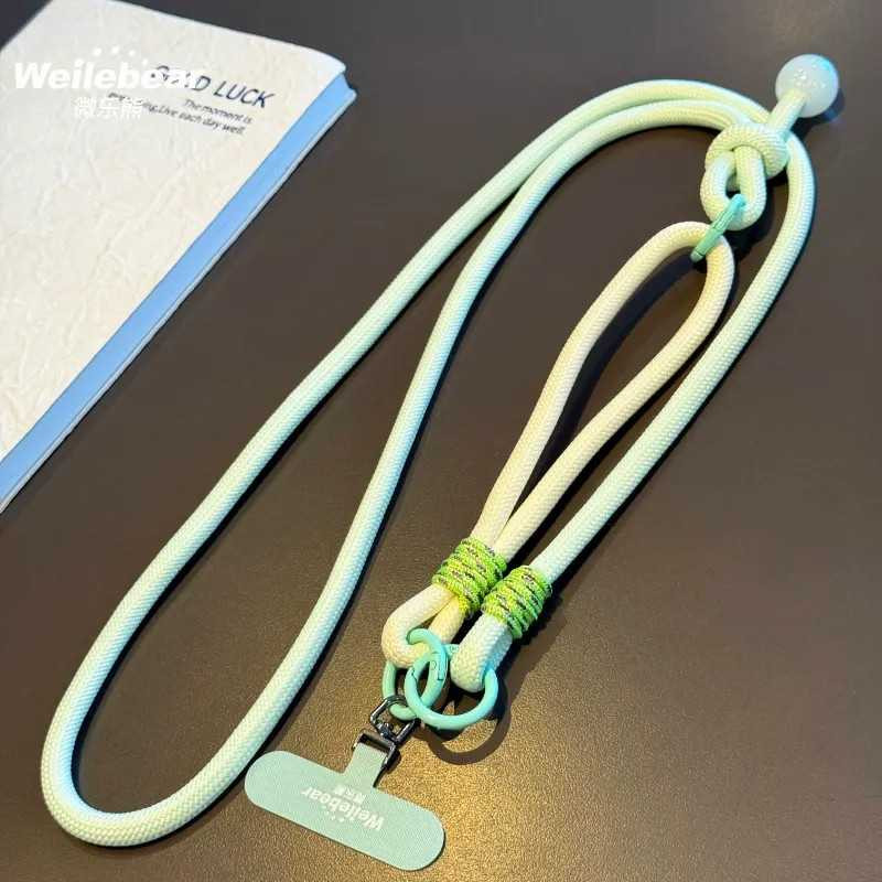 Collier téléphone ECO tressé bicolore – Vert menthe/Beige, perle, 115 cm