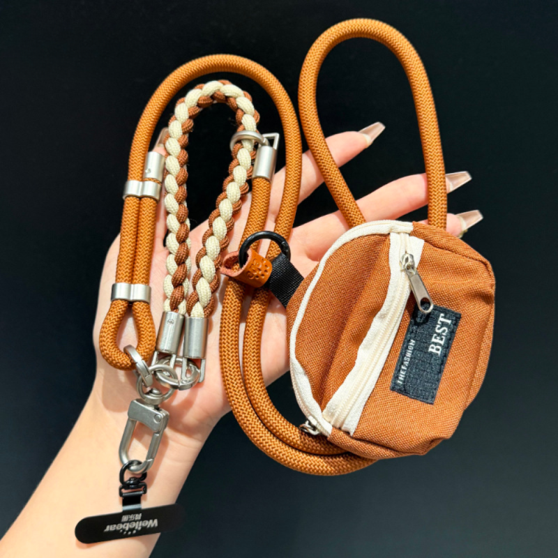 Phone Lanyard ECO Braided Bicolor – Brown/Beige, Mini Pouch Phone Lanyard ECO Braided Bicolor – Brown/Beige, Mini Pouch