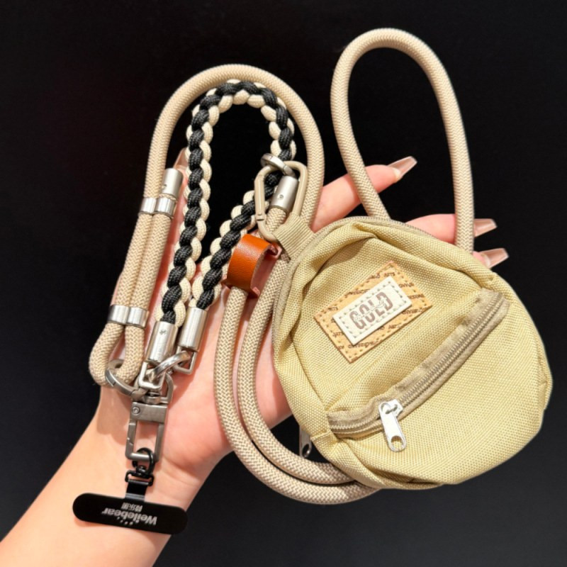 Collier téléphone ECO tressé bicolore – Kaki, mini pochette