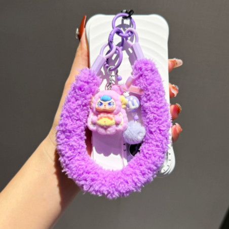 Lanière téléphone poignet ECO – Moelleuse violet porte-clés poupée et pompon