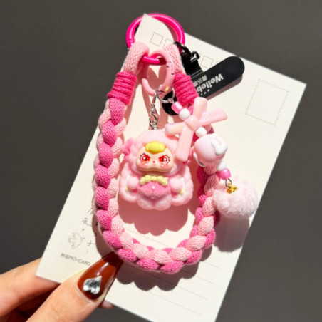 Lanière téléphone poignet ECO – Moelleuse rose bicolore porte-clés poupée