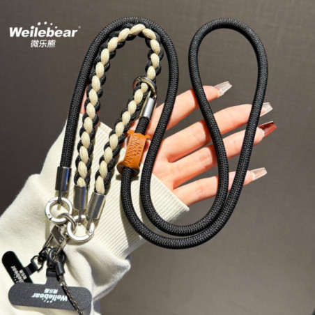 Phone Necklace ECO – Long Braided Two-Tone Cord with Leather Details
