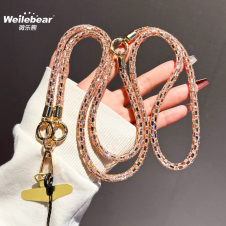 Lanière de téléphone ECO – cristal rose, fermoir doré