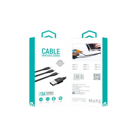 Câble 3 en 1- DEVIA Gracious Series - 5V 3A - Tressé - 1.2M - Protecti