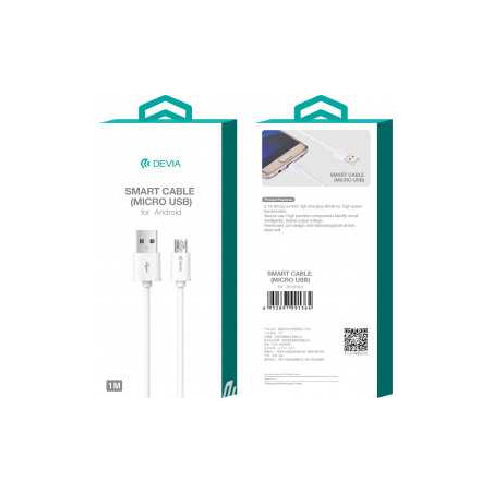 Câble USB / Micro - Devia Smart Series - 5V 2.1A 1M - Blanc - Supports