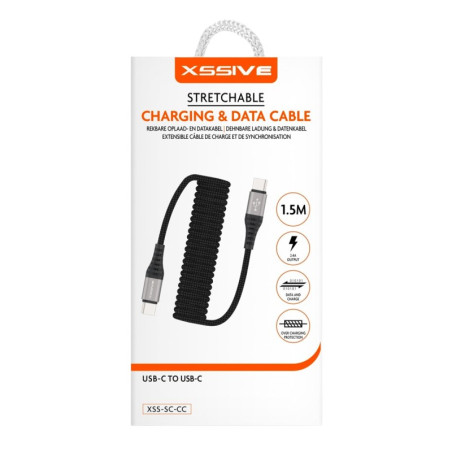 Extendable Charging Cable XSSIVE XSS-SC-CC – USB-C to USB-C 1.5m Black